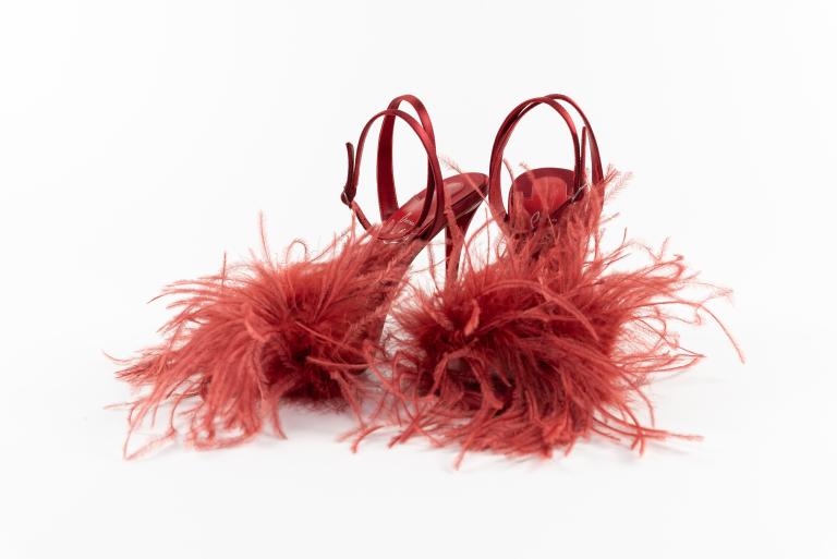 Red shoes with feathers